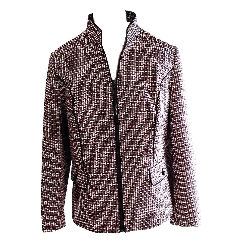 Vintage John Meyer Women Maroon Textured Stipe Business Jacket Suit Workwear 16W